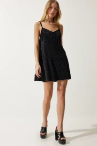 Happiness İstanbul Women Black Sleeveless Velvet Mini Dress - Image 2