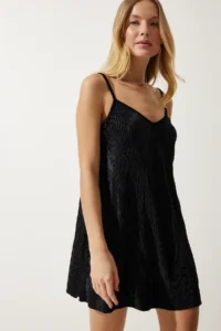 Happiness İstanbul Women Black Sleeveless Velvet Mini Dress - Image 4