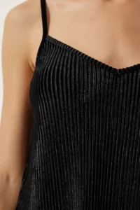 Happiness İstanbul Women Black Sleeveless Velvet Mini Dress - Image 5