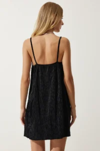 Happiness İstanbul Women Black Sleeveless Velvet Mini Dress - Image 6