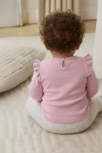 Minipodyum Baby Girl Top and Bottom Set with Frilled Shoulder Bandana and Floral Printed Tights - Image 2