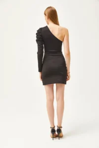 Olalook Women's Black One-Shoulder Skirt Wrap Mini Scuba Dress - Image 7