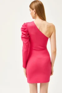 Olalook Women's Fuchsia One-Shoulder Skirt Wrap Mini Scuba Dress - Image 6