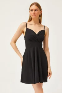 Olalook Women's Black Strap Double Breasted Collar Flared Dress - Image 3