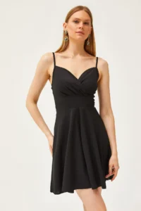 Olalook Women's Black Strap Double Breasted Collar Flared Dress - Image 4