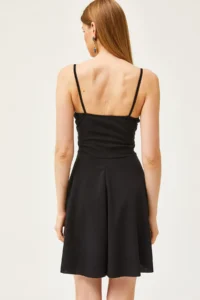 Olalook Women's Black Strap Double Breasted Collar Flared Dress - Image 5