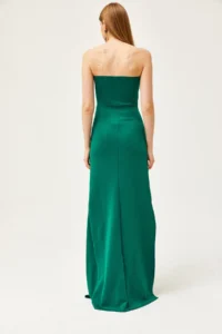 Olalook Women's Emerald Green Deep Slit Strapless Long Dress - Image 5