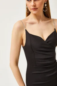 Olalook Women's Black Stone Strap Slit Mini Diving Dress - Image 6