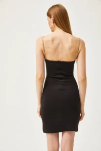 Olalook Women's Black Stone Strap Slit Mini Diving Dress - Image 7