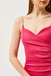 Olalook Women's Fuchsia Stone Strap Slit Mini Diving Dress - Image 6
