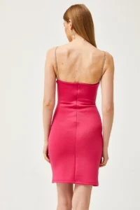 Olalook Women's Fuchsia Stone Strap Slit Mini Diving Dress - Image 7