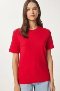 Happiness İstanbul Women Rejection Cotton Basic Knitting T-Shirt