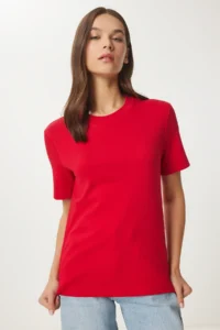 Happiness İstanbul Women Rejection Cotton Basic Knitting T-Shirt - Image 3