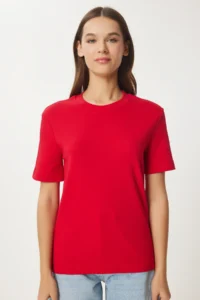 Happiness İstanbul Women Rejection Cotton Basic Knitting T-Shirt - Image 4