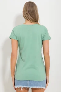 Trend Alaçatı Stili Women Sage Green V-neck Basic T-Shirt - Image 5