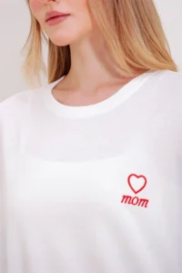 Trend Alaçatı Stili Women's White Crew Neck Two Thread Mom Embroidered T-Shirt - Image 6
