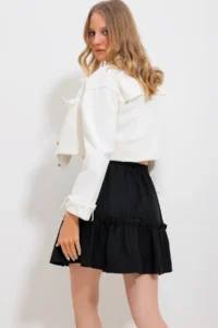 Trend Alaçatı Stili Women's Black Skirt Flounced Woven Linen Skirt Alc-X11714 - Image 4