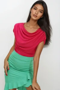 Trend Alaçatı Stili Women's Green Elastic Waist Skirt Flounced Crinkle Skirt