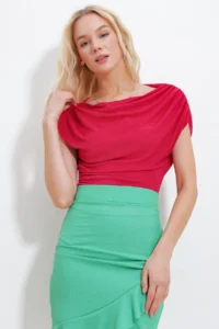 Trend Alaçatı Stili Women's Green Elastic Waist Skirt Flounced Crinkle Skirt - Image 4