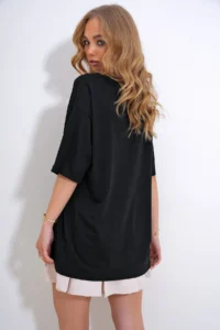 Trend Alaçatı Stili Women's Black Crew Neck Oversize Pearl and Stone Embroidered T-Shirt Alc-X11964 - Image 6