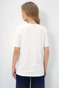 Trend Alaçatı Stili Women's Ecru Crew Neck Ring Detailed Short Sleeve Basic T-Shirt - Image 6