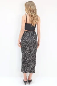 Trend Alaçatı Stili Women's Black-Patterned Adjustable Gathered Asymmetrical Cut Slit Skirt - Image 6