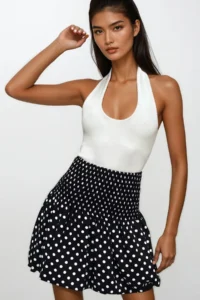 Trend Alaçatı Stili Women's Black and White Polka Dot Patterned Waist Waist Lined Inside Balloon Skirt