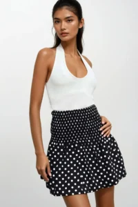 Trend Alaçatı Stili Women's Black and White Polka Dot Patterned Waist Waist Lined Inside Balloon Skirt - Image 2