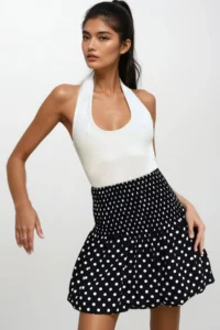 Trend Alaçatı Stili Women's Black and White Polka Dot Patterned Waist Waist Lined Inside Balloon Skirt - Image 3