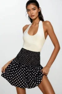 Trend Alaçatı Stili Women's Black and White Polka Dot Patterned Waist Waist Lined Inside Balloon Skirt - Image 4