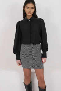 Trend Alaçatı Stili Women's Gray Internal Elastic Waist Lined Lycra Glitter Mini Skirt Alc-X14910