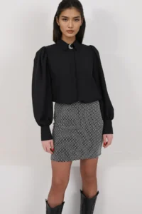 Trend Alaçatı Stili Women's Gray Internal Elastic Waist Lined Lycra Glitter Mini Skirt Alc-X14910 - Image 2