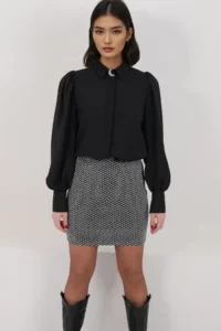Trend Alaçatı Stili Women's Gray Internal Elastic Waist Lined Lycra Glitter Mini Skirt Alc-X14910 - Image 3