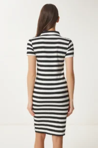 Happiness İstanbul Women's Black Bone Striped Summer Knitted Dress - Image 5