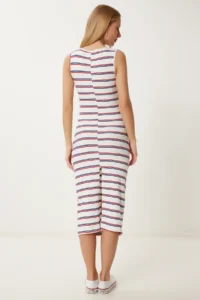 Happiness İstanbul Women's White Gather Detailed Slit Flexible Summer Knitted Dress - Image 5