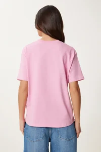 Happiness İstanbul Women's Pink Heart Embroidered Cotton Knitted T-Shirt - Image 6
