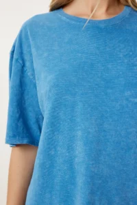 Happiness İstanbul Women Blue Washable Basic Knitting T-Shirt - Image 3