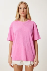 Happiness İstanbul Women Pink Washable Basic Knitting T-Shirt - Image 2
