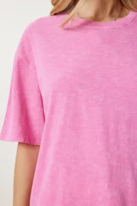 Happiness İstanbul Women Pink Washable Basic Knitting T-Shirt - Image 3