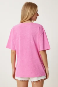 Happiness İstanbul Women Pink Washable Basic Knitting T-Shirt - Image 4