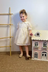penu baby kids Ecru Floral Patterned Cotton embroidery Girls' Dress - Image 2