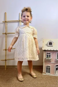 penu baby kids Ecru Floral Patterned Cotton embroidery Girls' Dress - Image 4