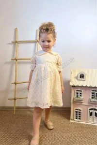 penu baby kids Ecru Floral Patterned Cotton embroidery Girls' Dress - Image 5