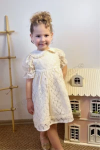 penu baby kids Ecru Floral Patterned Cotton embroidery Girls' Dress - Image 6