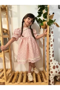 penu baby kids Pink ÇİÇEK Patterned Cotton embroidery Girls' Dress
