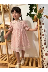 penu baby kids Pink ÇİÇEK Patterned Cotton embroidery Girls' Dress - Image 2