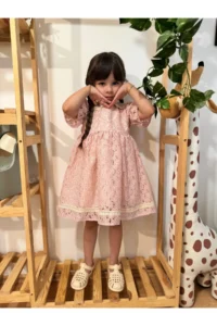 penu baby kids Pink ÇİÇEK Patterned Cotton embroidery Girls' Dress - Image 3