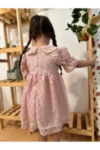 penu baby kids Pink ÇİÇEK Patterned Cotton embroidery Girls' Dress - Image 4