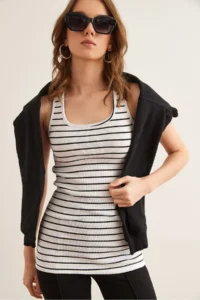 Olalook Women's Striped White Long Camisole Athlete