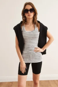 Olalook Women's Striped White Long Camisole Athlete - Image 2